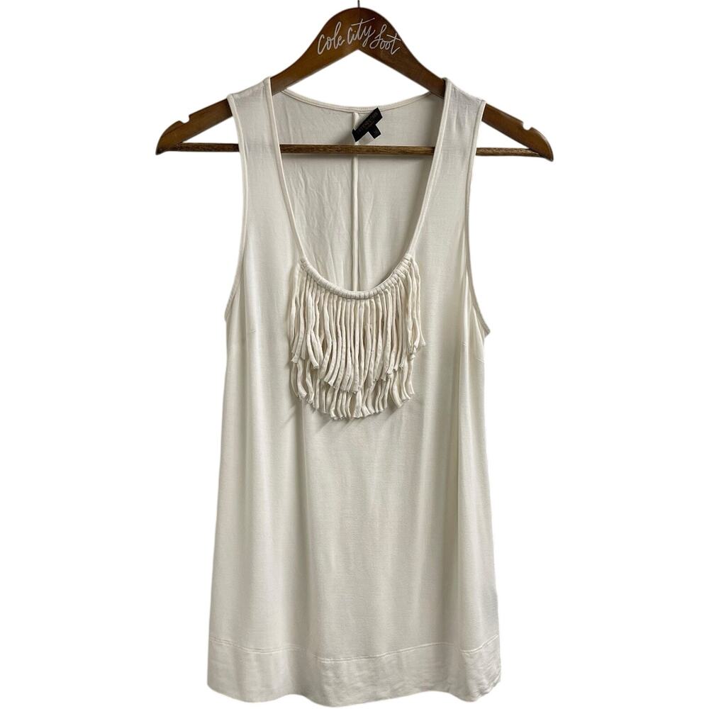 White Fringe Tank Top Leyendecker Los Angeles M Designer Wetern Cowgirl Boho